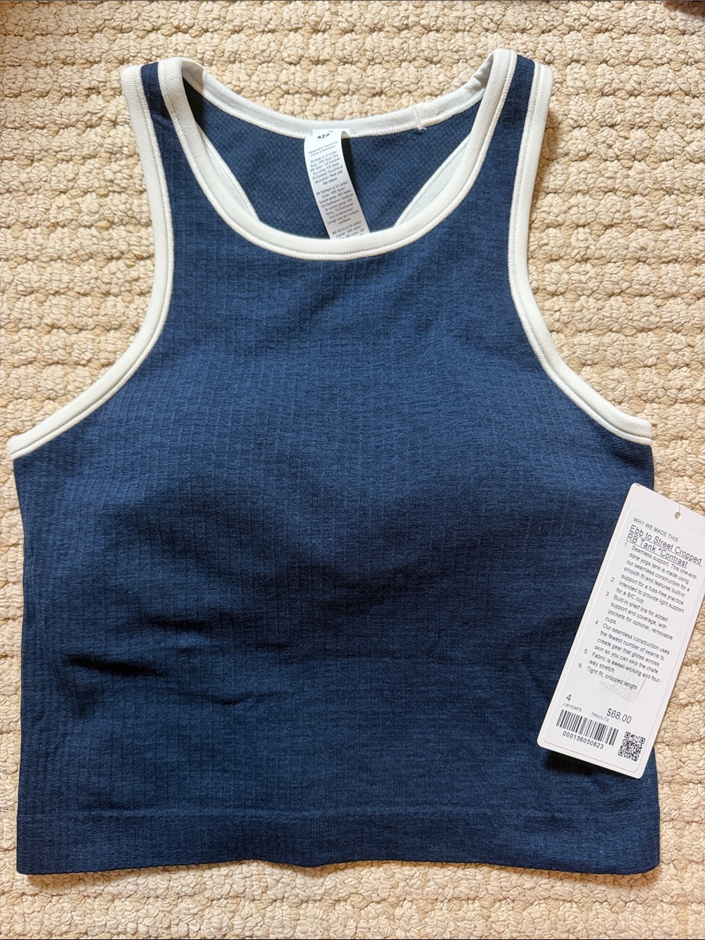lululemon Ebb to Street Cropped RB Tank - Navy/White